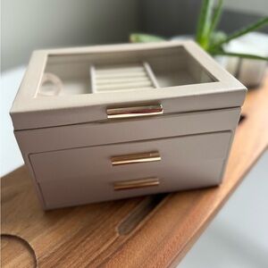 Vinyl Jewelry Organizer with Gold Handle Drawers, Beige